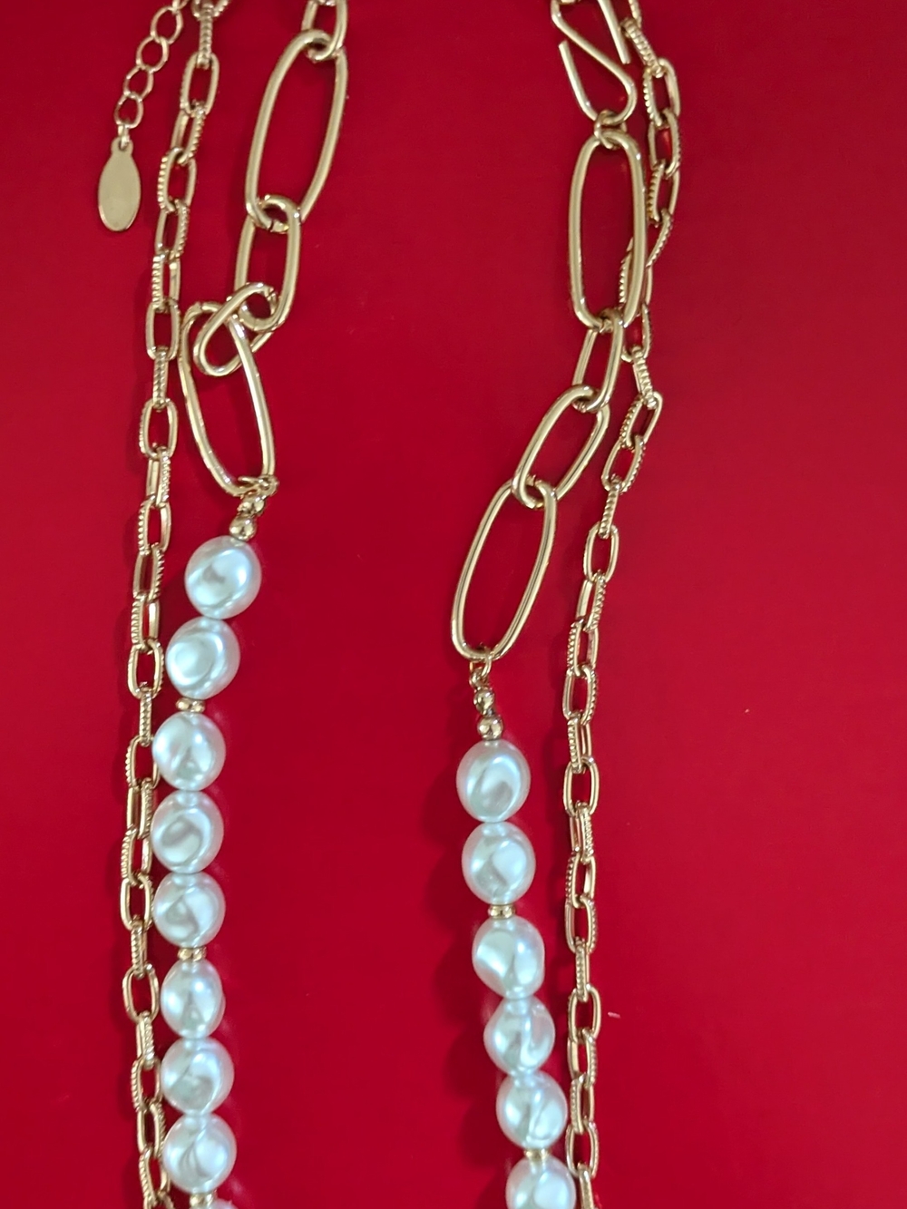 Aqua Gold-Link Necklace with White Pearls
